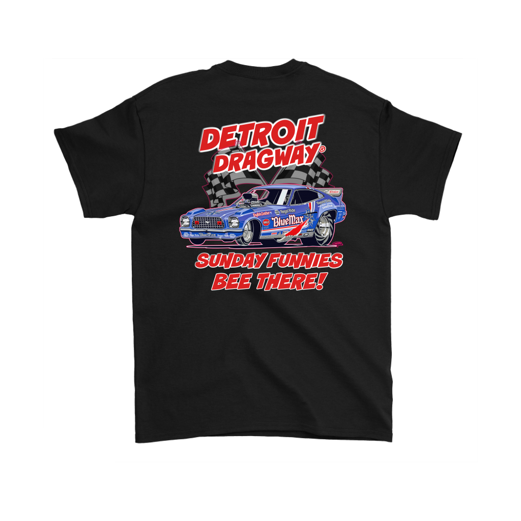 Detroit Dragway® SUNDAY FUNNIES Shirt 1 Image On The BACK